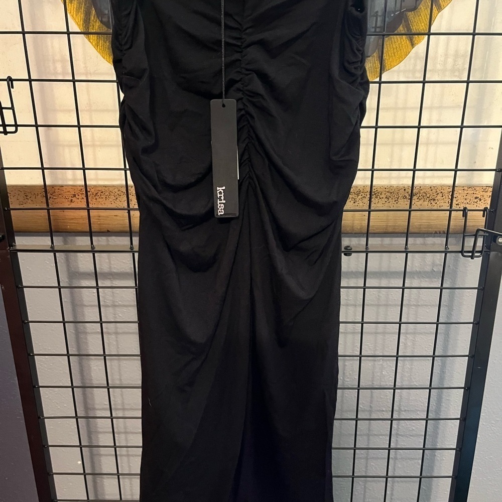 Black Halter Ruched Sheath Mini strapless